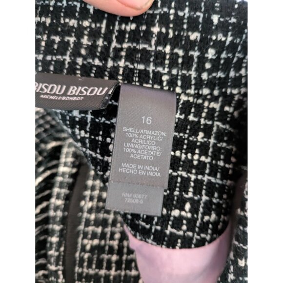 Bisou Bisou Michelle Bohbot Black and White Tweed fringe blazer jacket Size 16 - Picture 7 of 8